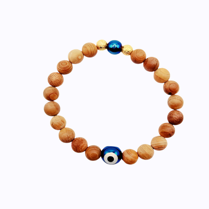 The Evil Eye Wood Bracelet: Blue Bead