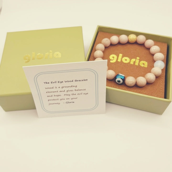 The Evil Eye Wood Bracelet: Moon Opalite