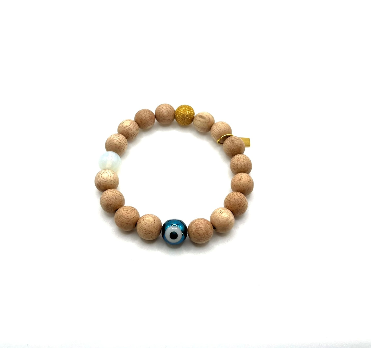 The Evil Eye Wood Bracelet: Moon Opalite