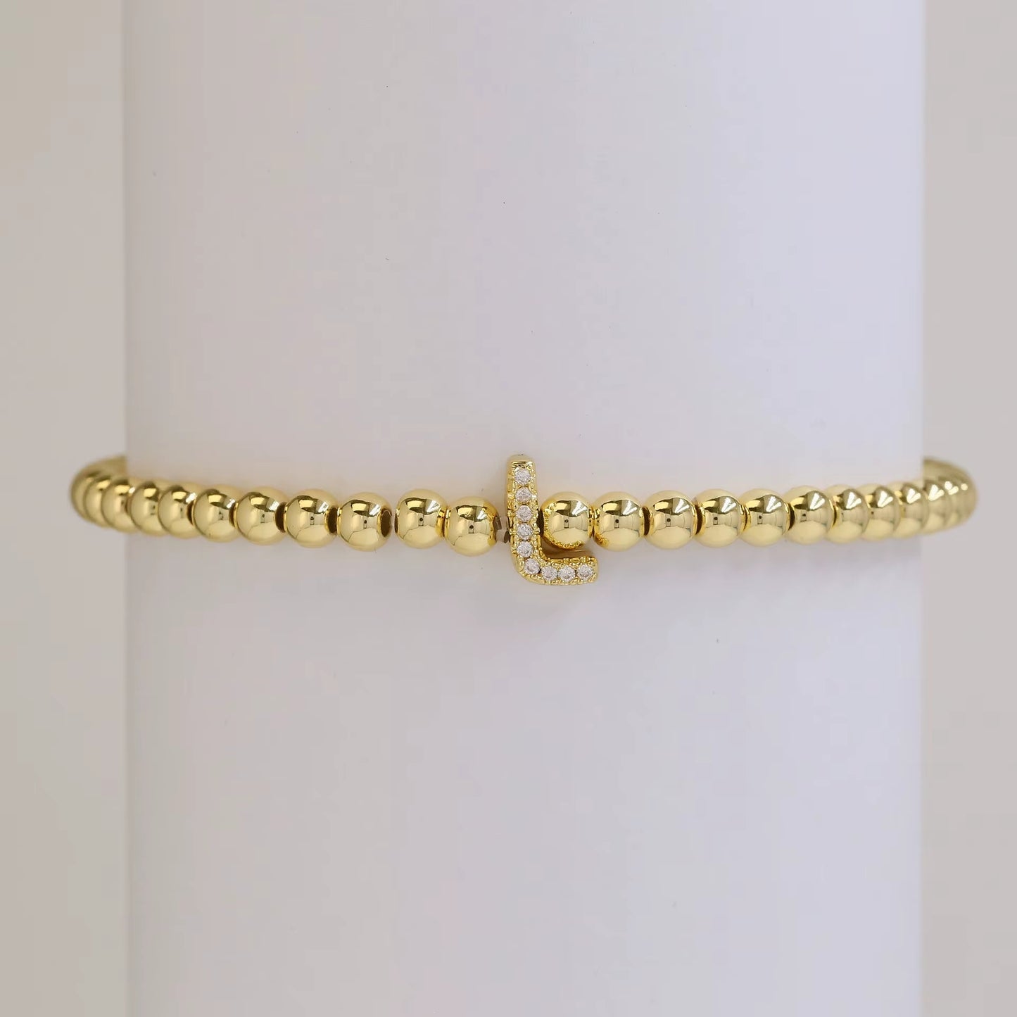 Alphabet Letter Pave Gold Bead Bracelet
