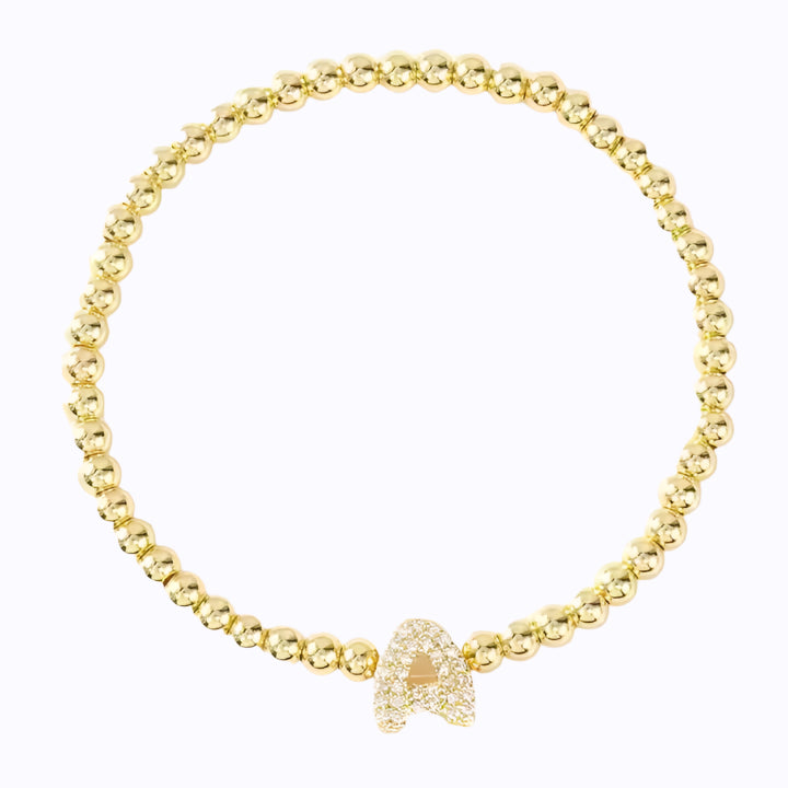 Alphabet Letter Pave Gold Bead Bracelet