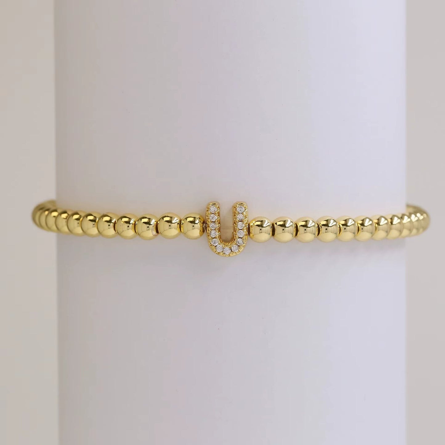 Alphabet Letter Pave Gold Bead Bracelet