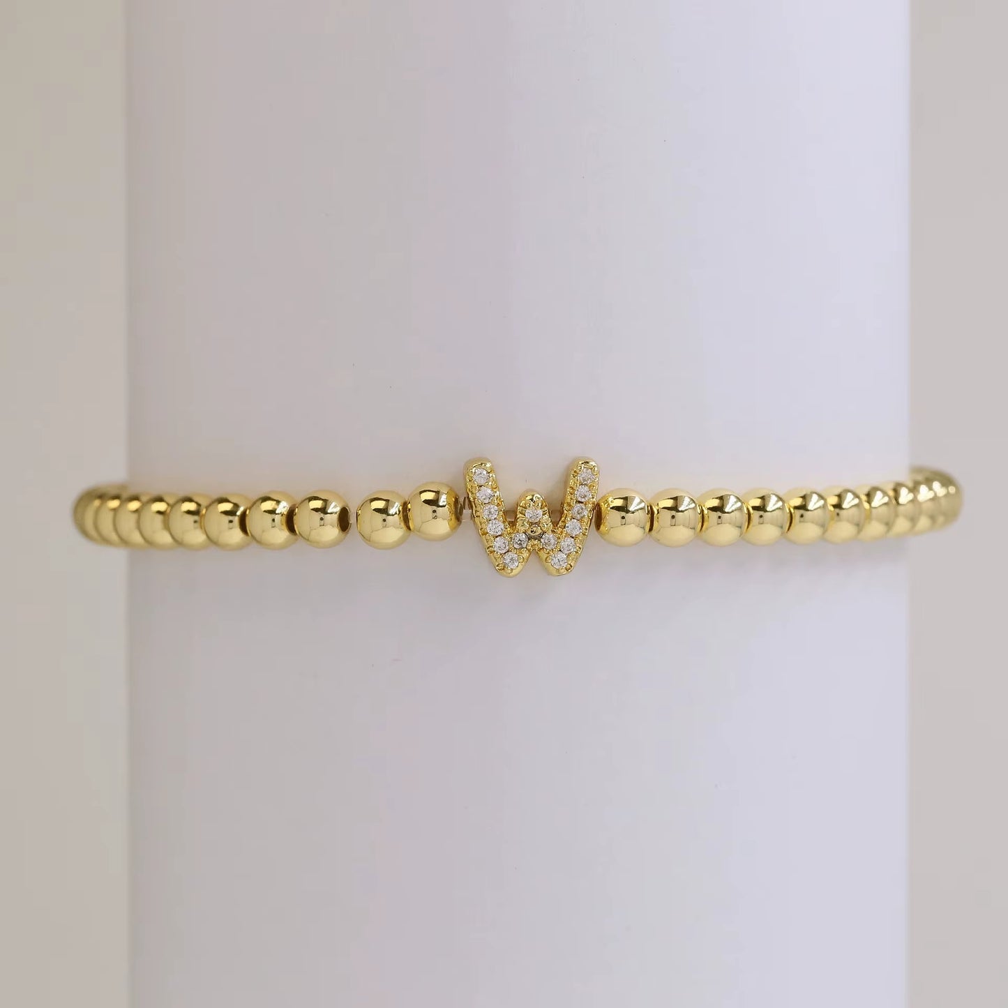 Alphabet Letter Pave Gold Bead Bracelet