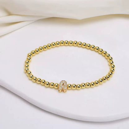 Alphabet Letter Pave Gold Bead Bracelet