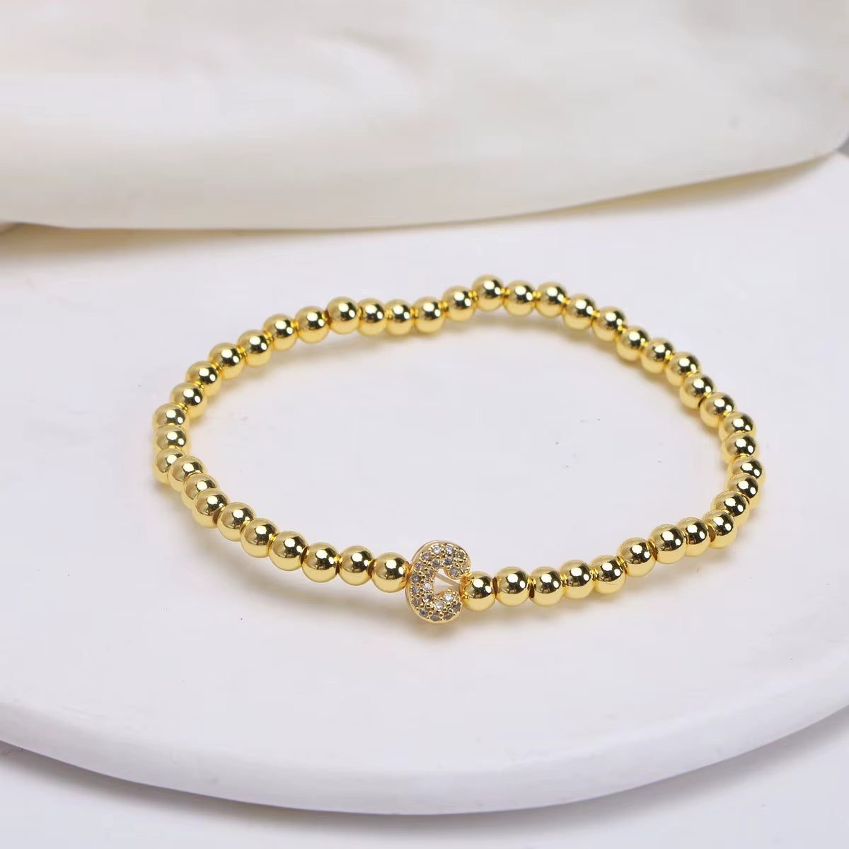 Alphabet Letter Pave Gold Bead Bracelet