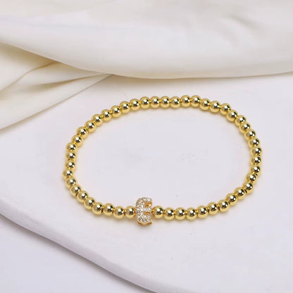 Alphabet Letter Pave Gold Bead Bracelet