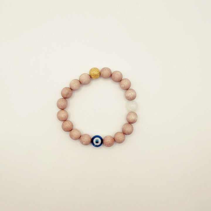 Bracelet en bois contre le mauvais œil : Opalite de lune