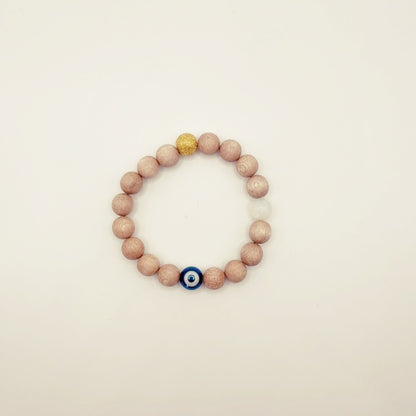 Bracelet en bois contre le mauvais œil : Opalite de lune