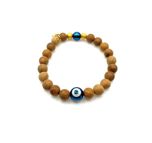 The Evil Eye Wood Bracelet:  Blue Bead