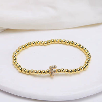 Alphabet Letter Pave Gold Bead Bracelet