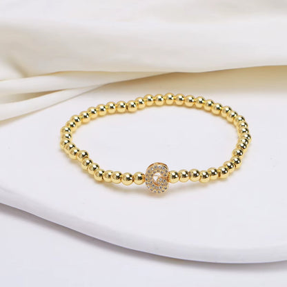 Alphabet Letter Pave Gold Bead Bracelet