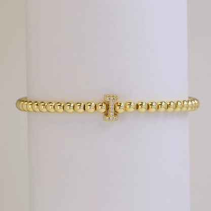 Alphabet Letter Pave Gold Bead Bracelet