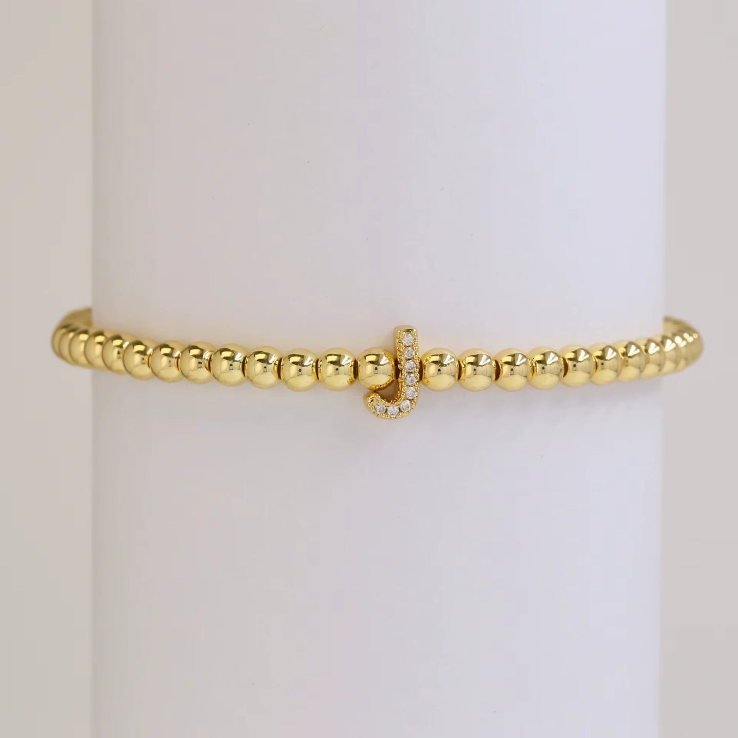 Alphabet Letter Pave Gold Bead Bracelet