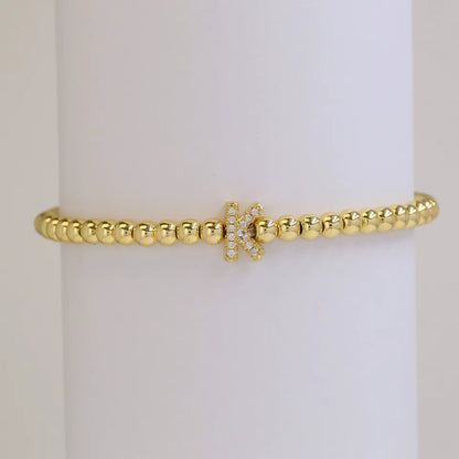 Alphabet Letter Pave Gold Bead Bracelet