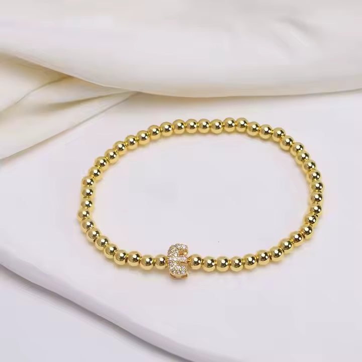 Alphabet Letter Pave Gold Bead Bracelet