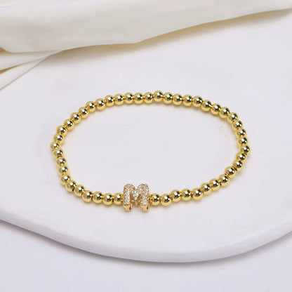 Alphabet Letter Pave Gold Bead Bracelet