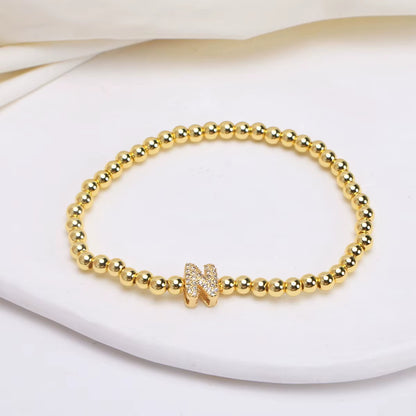 Alphabet Letter Pave Gold Bead Bracelet
