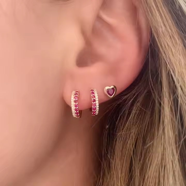Pink and White CZ Huggie
