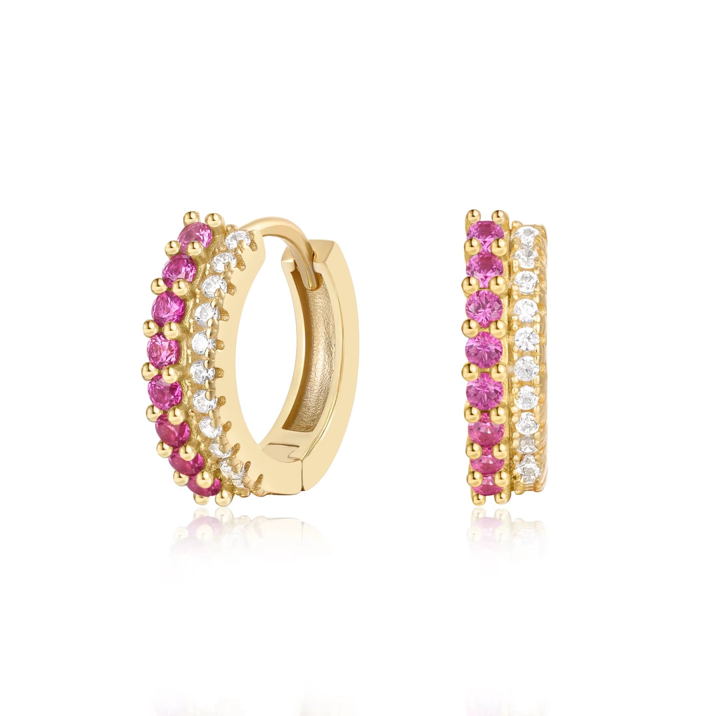 Pink and White CZ Huggie