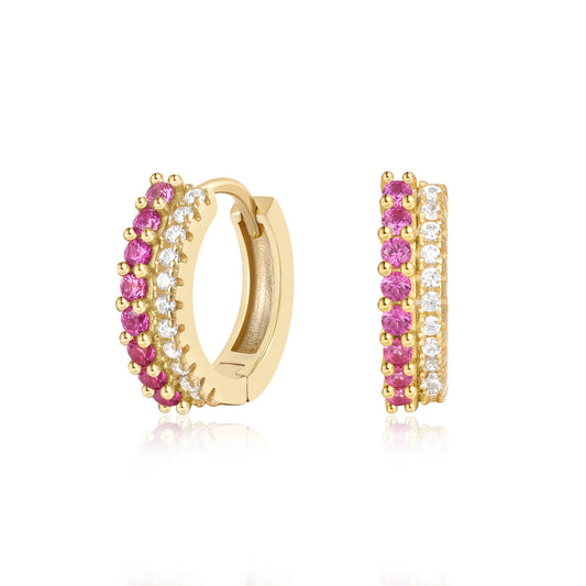 Pink and White CZ Huggie