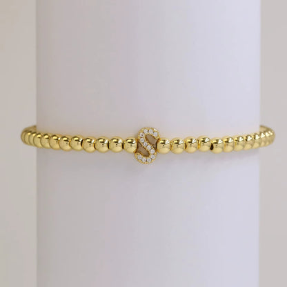 Alphabet Letter Pave Gold Bead Bracelet