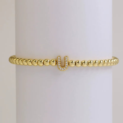 Alphabet Letter Pave Gold Bead Bracelet