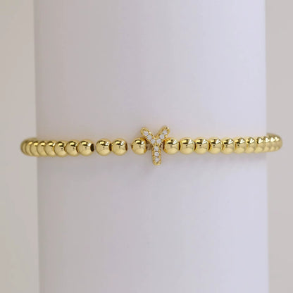 Alphabet Letter Pave Gold Bead Bracelet